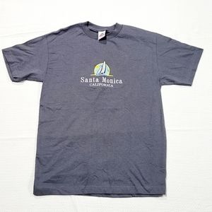 Vintage All Embroidered Front Graphic Santa Monica California Men's Tee size M